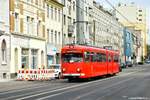 Der Gleispflegewagen 6405  Alte Lady  auf der Neusser Straße am 08.06.2020.