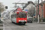 Der 45 Jahre alte B-Wagen 2032 während einer Testfahrt auf der Neusser Straße in Köln Weidenpesch am 30.11.2022.