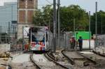 Wagen 4054 befhrt auf der U-Bahn-Baustelle Heumarkt, das heute (13.08.2012) neu erffnete Streckengleis Richtung Neumarkt.