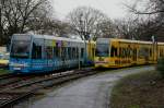 Niederflurwagen 4014 und 4058 am Aachener Weiher am 02.02.2013