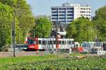 2213 und 2312 auf dem neuen zweigleisigen Streckenabschnitt in Brühl Badorf am 19.04.2019. 