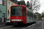 B-Wagen 2311 hat eine Neulackierung erhalten und hat gerade die Hauptwerkstatt Weidenpesch (im Hintergrund) am 25.04.2012 verlassen.