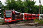 Niederflurwagen 4079 trägt seit gestern (06.06.2014) eine neue Ganzreklame für  punktkoeln-Domains .Hier zu sehen auf der Wilhelm-Sollmann-Straße am 07.06.2014.