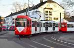 Die B-Wagen 2421 & 2422 als Linie 5 auf der Margaretastraße am 11.02.2015.