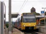 TW 3065/3066 der SSB-AG als U6 Gerlingen Kurs: 06-11 am 18.09.2011 beim Halt am Eckhardshaldenweg (Pragfriedhof) in Stuttgart-Mitte. (Air-Berlin - Werbung.)