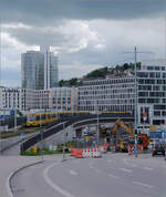 Die Stadtbahn auf einer Brücke -    Die Trasse der Stadtbahn im neuen Stuttgarter Europaviertel wird zum Teil auf einer langgezogenen Brücke geführt um die Senke und auch die