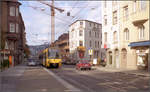Als die Stuttgarter Stadtbahn noch jung war -    Nach der Ortsdurchfahrt Hedelfingen war der Streckenabschnitt in der Hackstraße im Stuttgarter Osten der zweite straßenbündige Abschnitt
