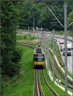 . Zwischen Wald und Straße -

Begrünte Stadtbahnstrecke bei der Haltestelle  Stelle . 

29.07.2008 (J)