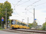 Fahrzeug 3518 als U3 Plieningen-Vaihingen am 27.09.2020 bei der Ausfahrt aus der Haltestelle Jurastraße.