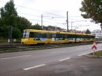 TW 3377/3378 der SSB-AG als U12 Mringen am 18.09.2011 in der Kehranlage: Stuttgart - Eckhardtshaldenweg (Pragfriedhof.) Warum Kehranlage: Stuttgart - Eckhardtshaldenweg (Pragfriedhof,) weil die Strecke zwischen Eckhardtshaldenweg (Pragfriedhof) und Stuttgart - Killesberg (Weienhofsiedlung) momentan bis 27.11.2011 gesperrt ist. (Neu: Mck-Hausgerte-Siemens - Werbung.) 