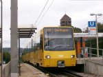 TW 3309/3310 der SSB-AG als U6 Gerlingen auf Kurs: 06-09 am 18.09.2011 beim Halt Eckhardshaldenweg (Pragfriedhof) in Stuttgart-Mitte.)