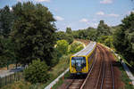 BVG-Triebzug 5032 (Typ H) auf seiner Fahrt als U5 Richtung Alexanderplatz zwischen Biesdorf Süd und Elsterwerdaer Platz am 16.07.18