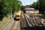 Berliner U-Bahn, Kleinprofil, U-Bahnlinie U3, Endbahnhof mit Zufahrt zu geschlossenen Werkstatthallen.