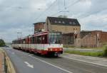 Ein Stadtbahnzug der Linie U 75 hat am 16.08.2014 gleich den Endpunkt Neuss Hbf.