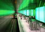 Zug der Linie U4 im der Station  berseequartier  in der Hamburger Hafencity.