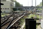 Hamburg am 23.4.2019: Blick vom Bahnsteigende der U-Bahn-Haltestelle Billstedt auf das Gleisvorfeld /