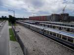 U-Bahn Depot an der Alianz Arena am 11.08.11 von einer Fugngerbrcke fotograiert 