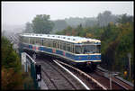 Olympiazug Wagen 6145 fährt hier als U 6 am 4.10.2005 um 9.44 Uhr in München Garching ein.