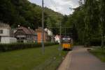 Blick am Nachmittag des 23.06.2012 in die Ausgangsstation der Kirnitzschtalbahn, Bad Schandau.
