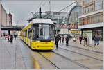 Strassenbahn Berlin Flexity als M6 nach Hellersdorf Risaer Strasse am Alexanderplatz.