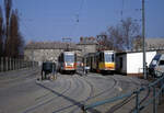 Berlin BVG SL 13 (KT4D 219 162-7) / SL 4 (KT4D 219 067-4) Prenzlauer Berg, Eberswalder Straße (Endstation) im April 1993. - Scan eines Diapositivs. Film: AGFA Agfachrome 200 RS. Kamera: Leica CL.