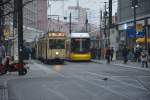 Triebwagen 5984 vom Typ T24/49 und Bombardier Flexity Berlin (4027) stehen nebeneinander am Alexanderplatz 11.11.2014.