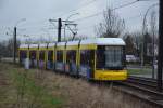 Bombardier Flexity Berlin  8008  ist am 17.01.2015 unterwegs auf der Linie M6 Richtung Innenstadt. Aufgenommen in der nähe vom S-Bahnhof Marzahn.