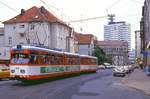 Bielefeld Tw 831 in der Dppelstrae (heute Herbert-Hinnendahl-Strae), 15.08.1986.