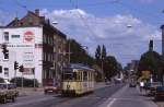 Bochum Tw 292 an der Stadtgrenze zwischen Herne und Bochum, Linie 305 nach Bochum Querenburg, wenige Wochen vor der Umstellung auf die U35, 30.06.1989.