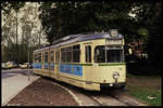 Bogestra Tram Wagen 266 auf der Linie 306 am 6.10.1989 vor dem HBF Wanne - Eickel.