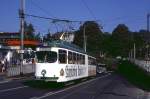 Bonn SWB Tw 238 hat den Hauptbahhnhof unterquert und erreicht die gleichnamige Haltestelle, 16.06.1989.