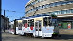 Umgebaute Tatra KT4D Straßenbahn jetzt Typ KTNF6 der Verkehrsbetriebe Brandenburg an der Havel GmbH (Nr.182) als Linie 6 am 23.03.20 Brandenburg Hbf.