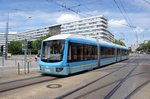 Straßenbahn Chemnitz / CVAG Chemnitz: Bombardier Variobahn 6NGT-LDE der Chemnitzer Verkehrs-AG (CVAG) - Wagen 603, aufgenommen im Juni 2016 in der Innenstadt von Chemnitz.