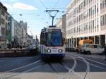 Wagen 9120 (Szeged) Typ ST12 als Linie 4 Richtung Kranichstein vor der Haltestelle Luisenplatz.