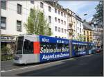 Die Niederflur-Tram 2103 der Rheinbahn ist am 26.04.2008 auf der Linie 708 unterwegs und hlt gerade an der Haltestelle Friedrichstrae Elisabethstrae auf der Bilker Allee.