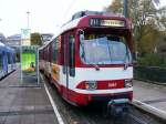 Ein DUEWAG-GT8S der Reinbahn in der zweigleisigen Wendeschleife der Haltestelle Jan-Wellem-Platz in Dsseldorf am 11. November 2009.
