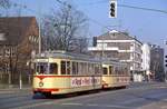 Dsseldorf  Pony  2107 mit Beiwagen 1827 in der Unterrather Strae Ecke Ahornallee, 05.03.1987.