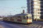 1977 (Februar) - Rheinbahn TW 2265 (ehemals Linie D / K) als Linie 1 - Aufnahmeort Münsterstrasse  