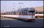 In den Farben der König Brauerei Duisburg jedoch ohne Beschriftung präsentierte sich am 10.5.1991 im Depot Duisburg dieser Düwag Zug 1230.