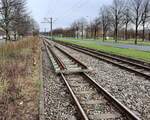 Gleisbauarbeiten am 01.04.2021 an der Haltestelle Europaplatz im Norden von Erfurt.