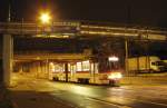 EVAG 520 whrend einer Nachtsonderfahrt der Erfurter Nahverkehrsfreunde, am 16.03.2014 unter der Eisenbahnbrcke in der Leipziger Strae.