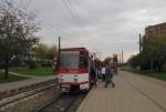 EVAG 495 + 405 als Linie 5 (Zoopark - Löberwallgraben), am 10.10.2014 an der Haltestelle Roter Berg.