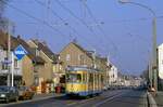 Essen Tw 1721 in der Frintroper Strae im Stadtteil Schnebeck, 09.03.1987.