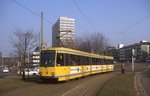 Essen Tw 1019 in der Ottiliestraße, ehemaiger Verlauf der Linie 109 (1991 aufgegeben), 09.03.1987.