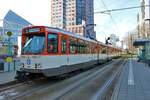 VGF Düwag Pt-Wagen 128+138 als Doppeltraktion auf der Linie 20 am 19.01.19 in Frankfurt Messe