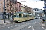 VGF Düwag O Wagen 111 am 16.03.19 bei einer Sonderfahrt in Frankfurt auf der B-Strecke wo eigentlich keine Straßenbahn fährt sondern nur die U5