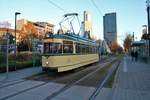 VGF Düwag L-Wagen 124 ohne Beiwagen am 30.11.19 in Frankfurt Messe bei einer Privaten Sonderfahrt