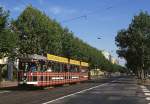 Strassenbahn im Kilt: Frankfurt Tw 806 auf der Mainzer Landstrae, 10.10.1987.