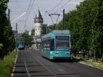 VGF R-Wagen 22 begegnet auf der Linie 18 den Pt-Wagen 728 am 08.06.13 in Frankfurt