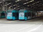 VGF R-Wagen 009 und 029 am 24.05.14 in Depot Gutleut in der Nähe des Hbf über den Zaun Fotografiert